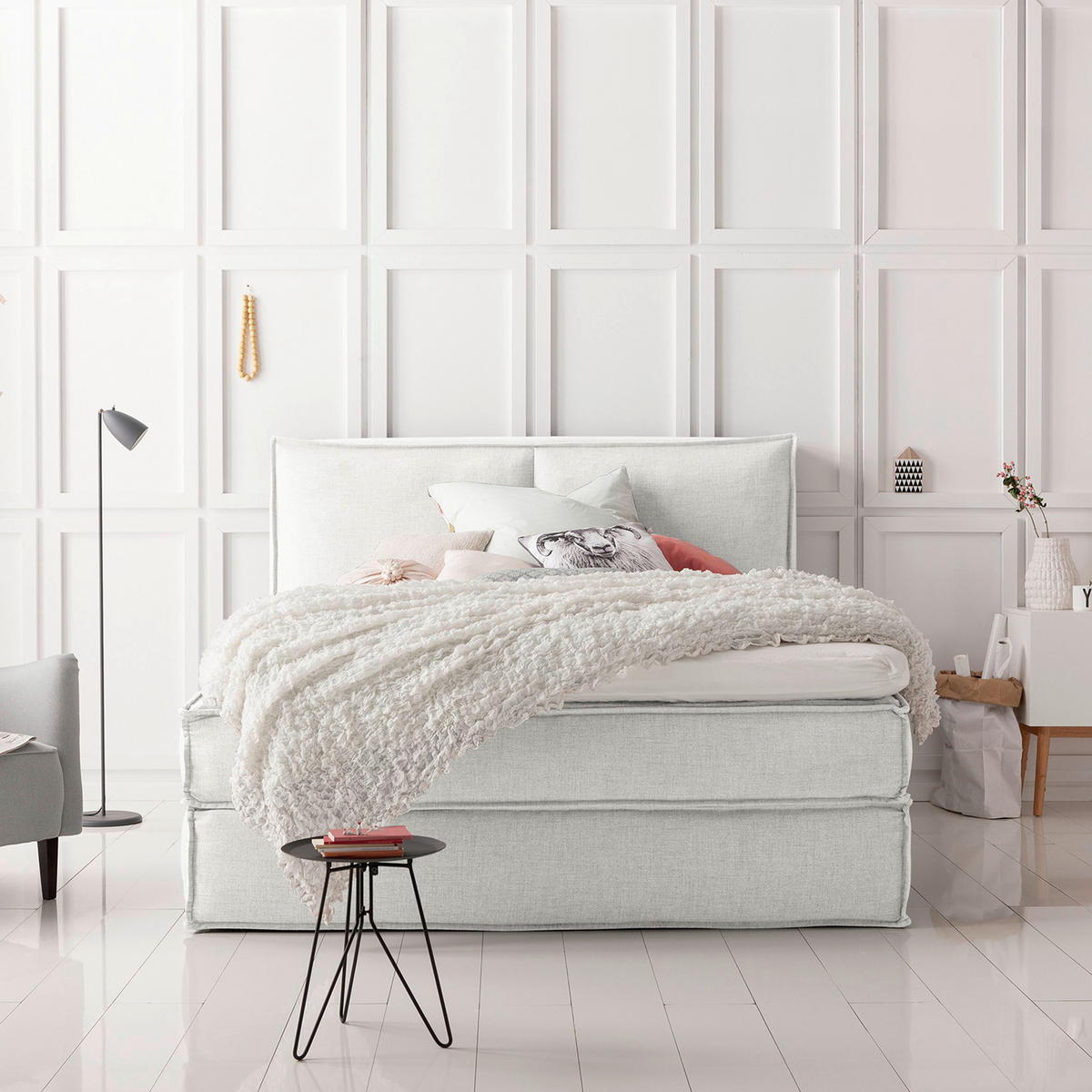 BOXSPRINGBETT 180/220 cm  in Creme  - Creme/Schwarz, Design, Kunststoff/Textil (180/220cm) - home24