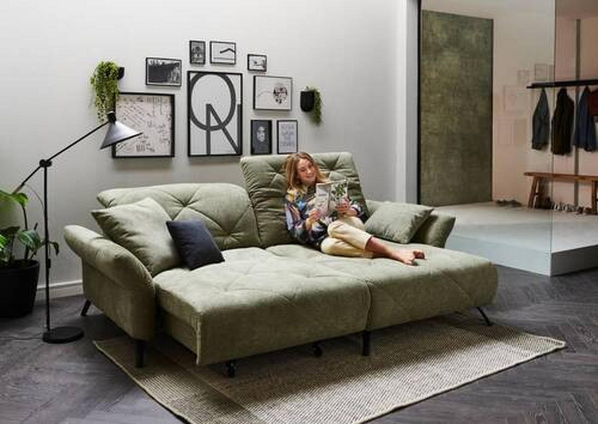 ECKSOFA in Webstoff Grün  - Schwarz/Grün, Design, Textil/Metall (173/244cm) - Moderano