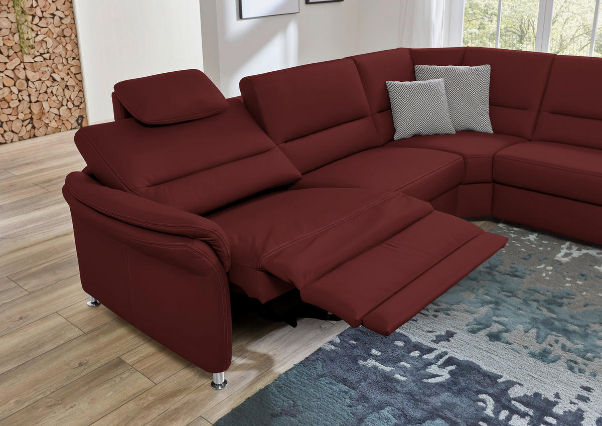 ECKSOFA in Echtleder Brombeere  - Brombeere/Beige, Design, Leder/Metall (288/249cm) - Beldomo Premium