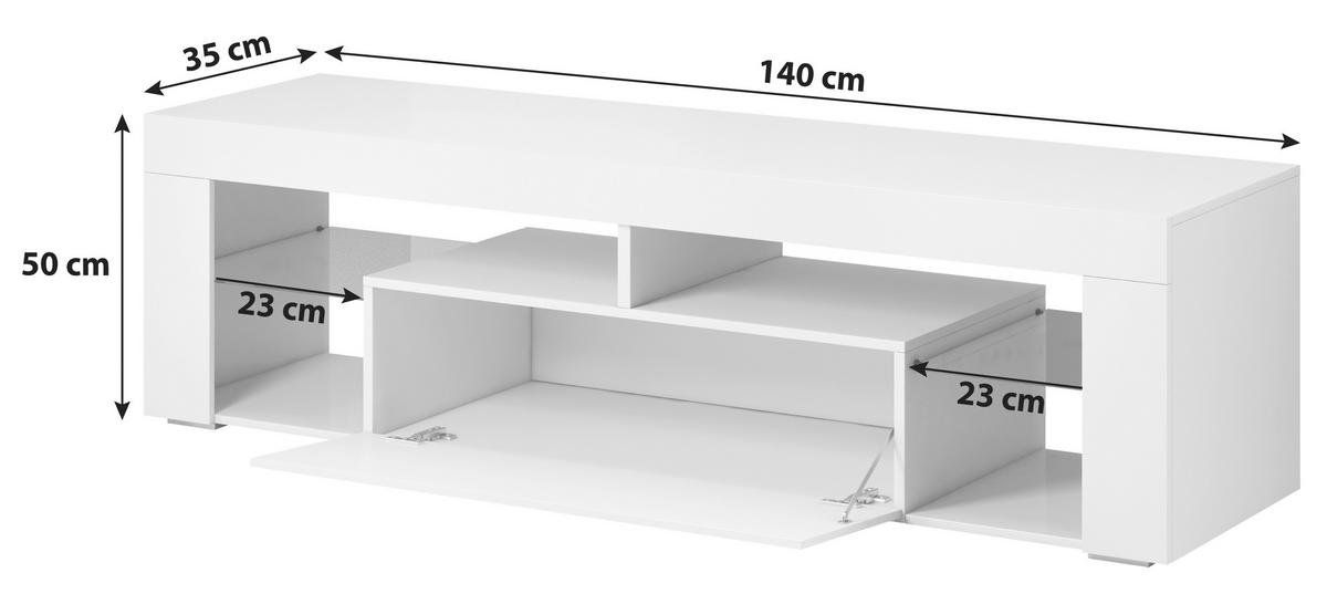 KOMODA POD TELEVIZI, bílá, 140/50/35 cm - bílá, Basics, kompozitní dřevo/sklo (140/50/35cm) - P & B