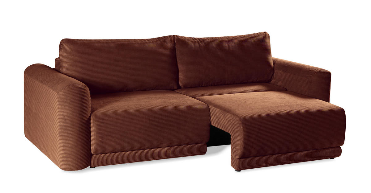 SCHLAFSOFA NORMAN in gerippt Rostfarben  - Rostfarben/Schwarz, Design, Kunststoff/Textil (252/93/167cm) - Livetastic