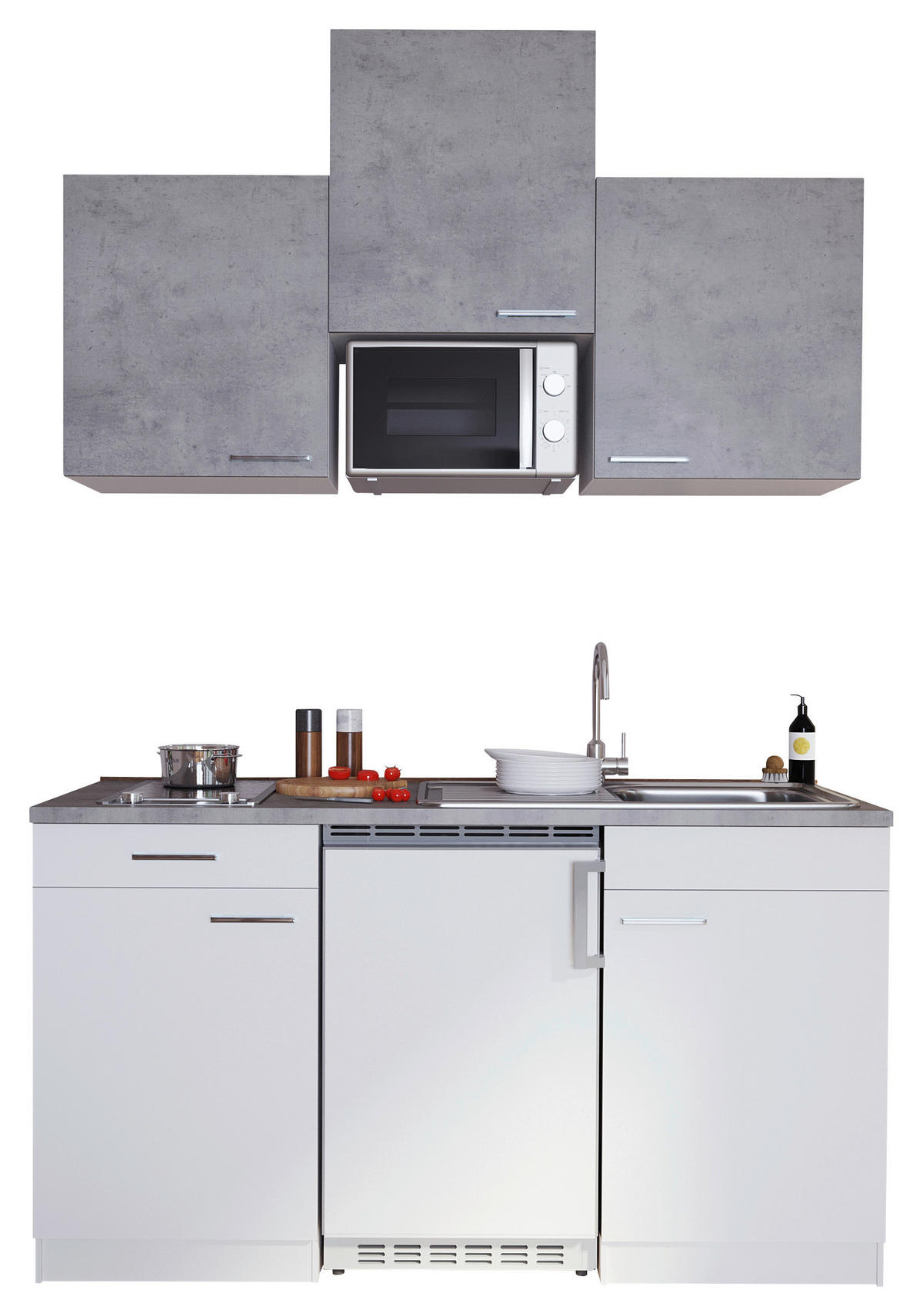 MINIKÜCHE 150 cm   in Grau, Weiß  - Alufarben/Weiß, KONVENTIONELL, Holzwerkstoff/Kunststoff (150cm) - Respekta