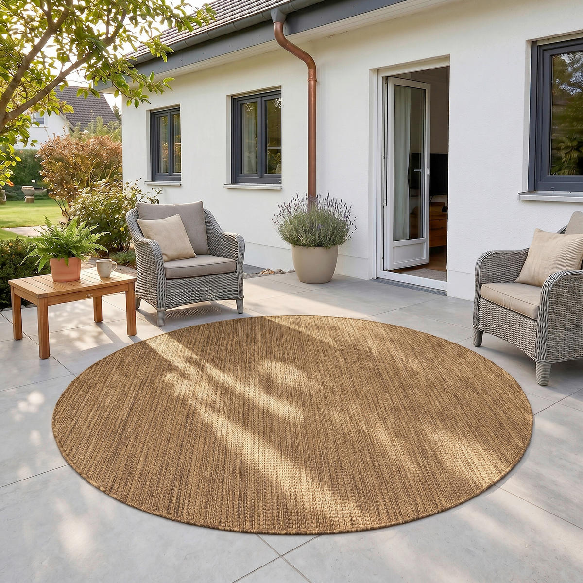 OUTDOORTEPPICH  Wohnzimmer 120 cm Mira Braun rund  - Braun, Design, Textil (120cm) - Ayyildiz 