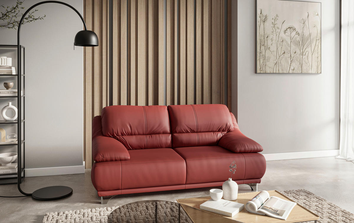 2-SITZER-SOFA in Echtleder Rot  - Rot/Schwarz, Design, Leder/Metall (180/87/92cm) - Xora