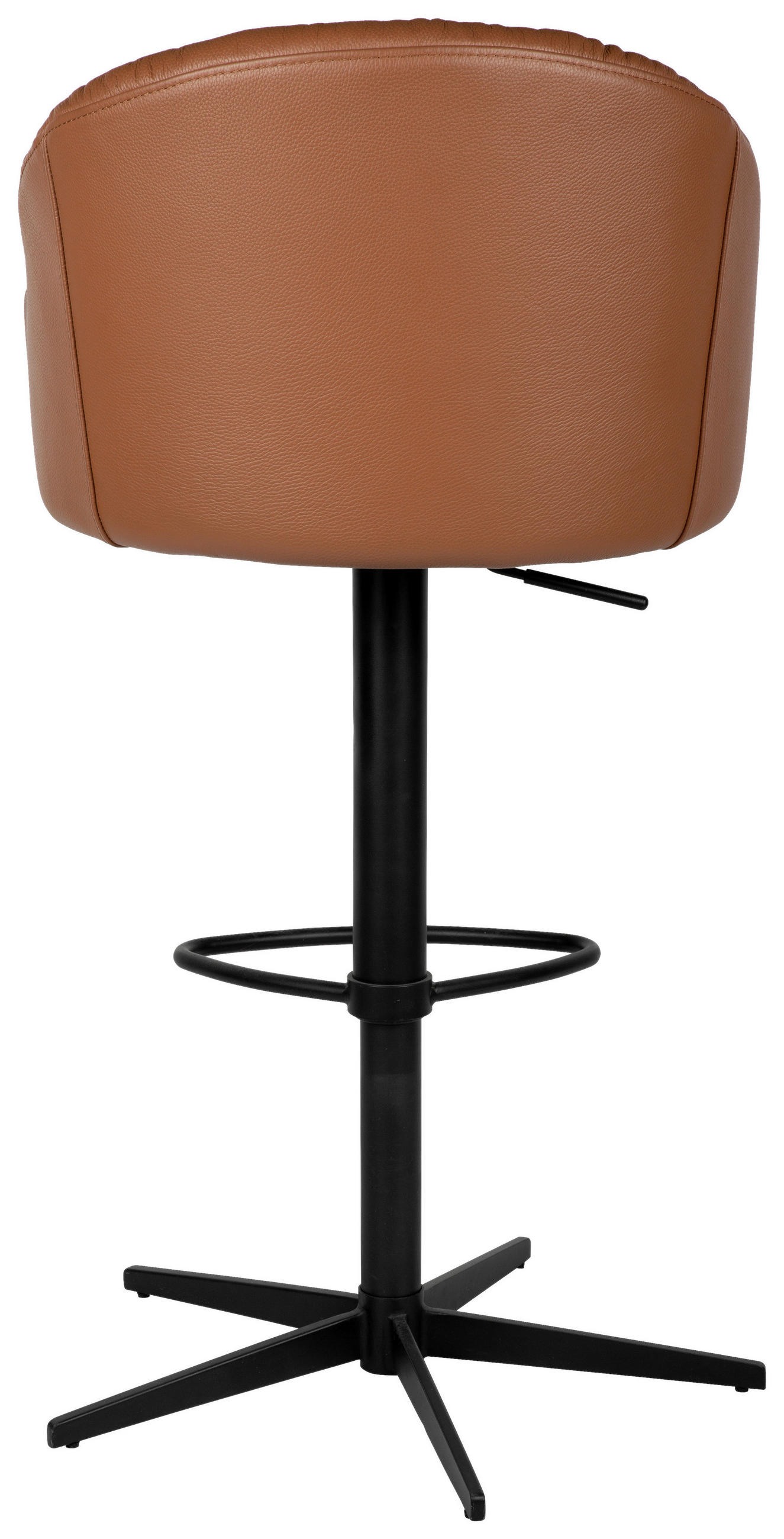 BARHOCKER Echtleder Schwarz, Cognac Eisen Sitzfläche 360° drehbar, inklusive Armlehnen, automatische Rückholfunktion  - Cognac/Schwarz, Design, Leder/Metall (57/96,5-114/58,5cm) - Dieter Knoll