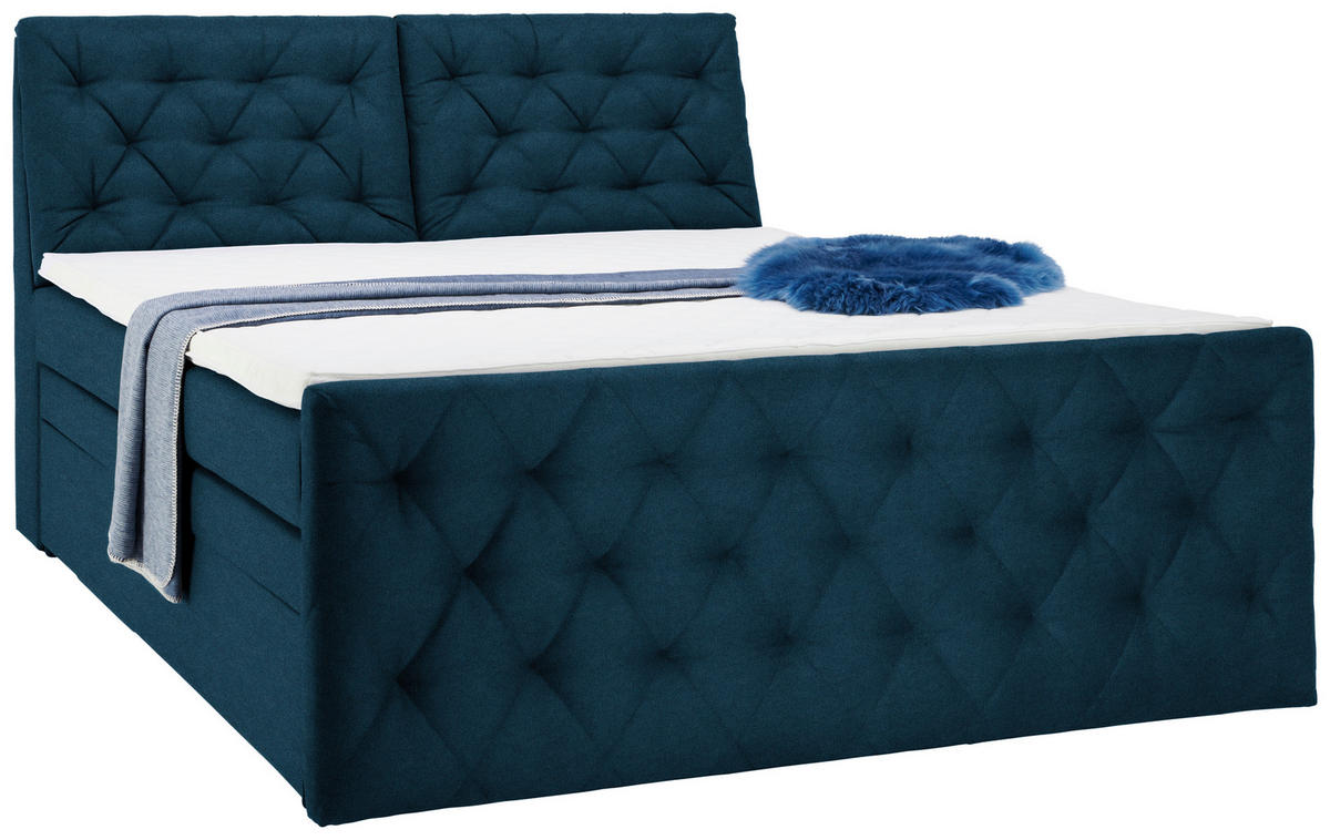 Pat Boxspring, 160/200 cm, albastru închis - albastru închis/negru, Konventionell, plastic/textil (160/200cm) - Esposa