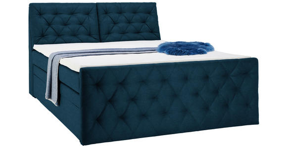 BOXSPRINGBETT 180/200 cm,  in Dunkelblau, Matratze, gepolstertes Kopfteil, Bettkasten, Topper, H2 = mittel  - Schwarz/Dunkelblau, KONVENTIONELL, Kunststoff/Textil (180/200cm) - Carryhome