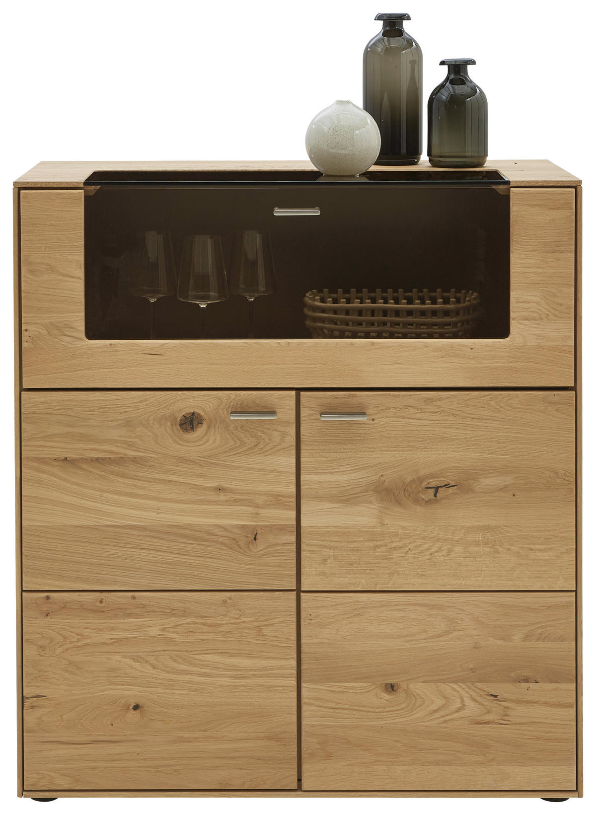 KOMMODE Eichefarben  90/100/41 cm  - Edelstahlfarben/Eichefarben, Natur, Glas/Holz (90/100/41cm) - Valnatura