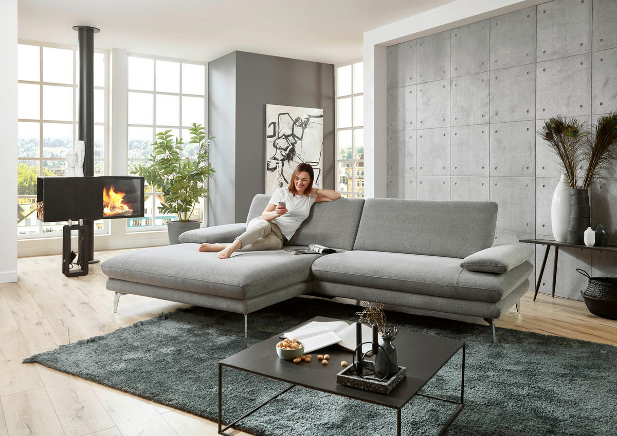 ECKSOFA in Webstoff Grau  - Schwarz/Grau, Design, Textil/Metall (180/284cm) - Dieter Knoll