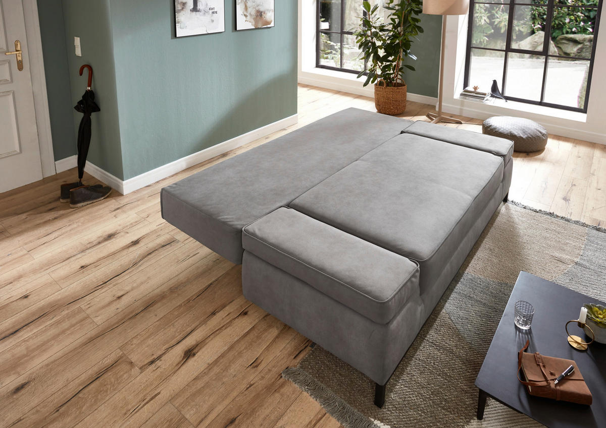 SCHLAFSOFA  mit Mikrofaser Hellgrau  - Hellgrau/Schwarz, KONVENTIONELL, Kunststoff/Textil (202/90/97cm) - Carryhome