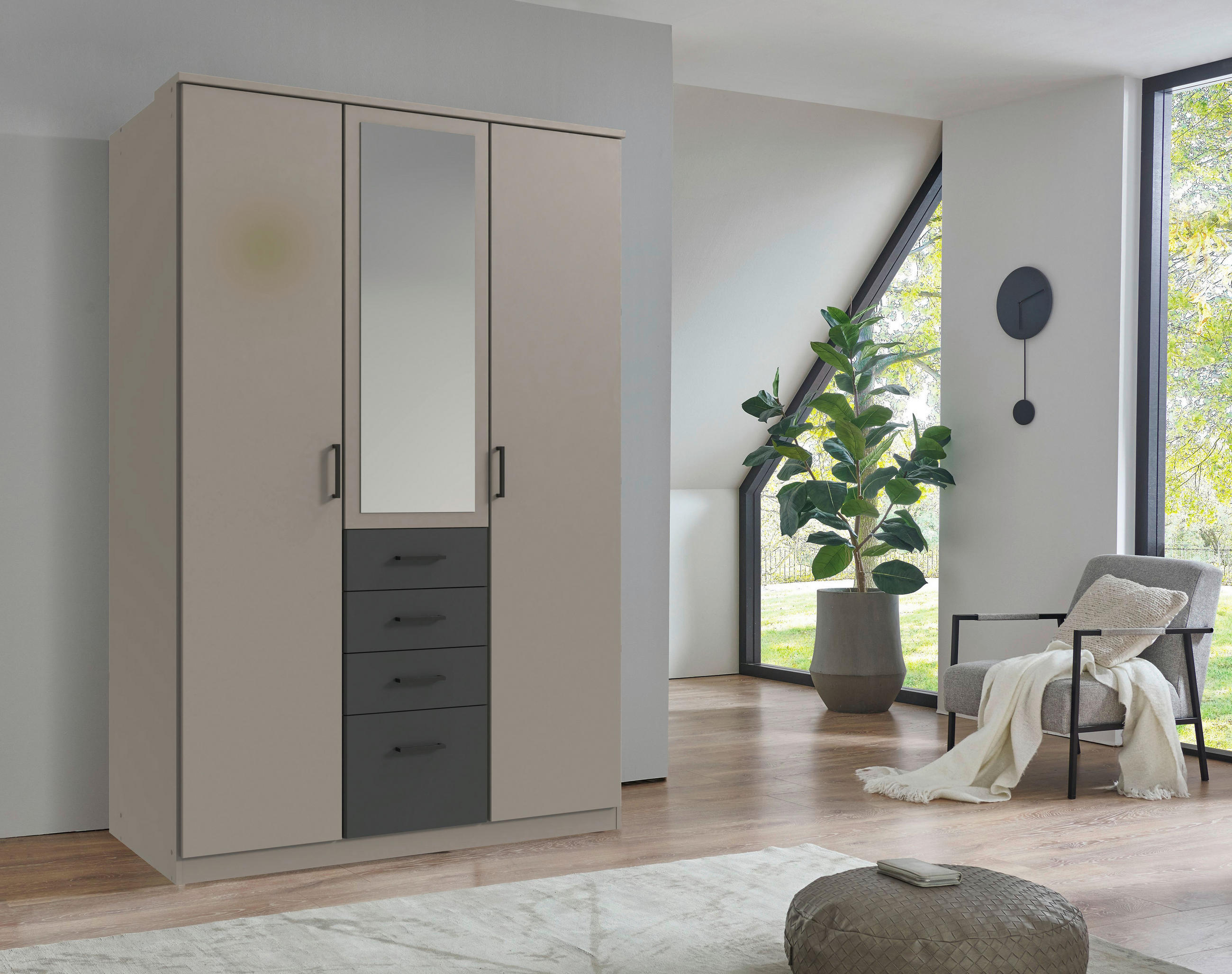 KLEIDERSCHRANK in Graphitfarben, Grau  - Schwarz/Graphitfarben, Konventionell, Glas/Holzwerkstoff (135/199/58cm) - Carryhome