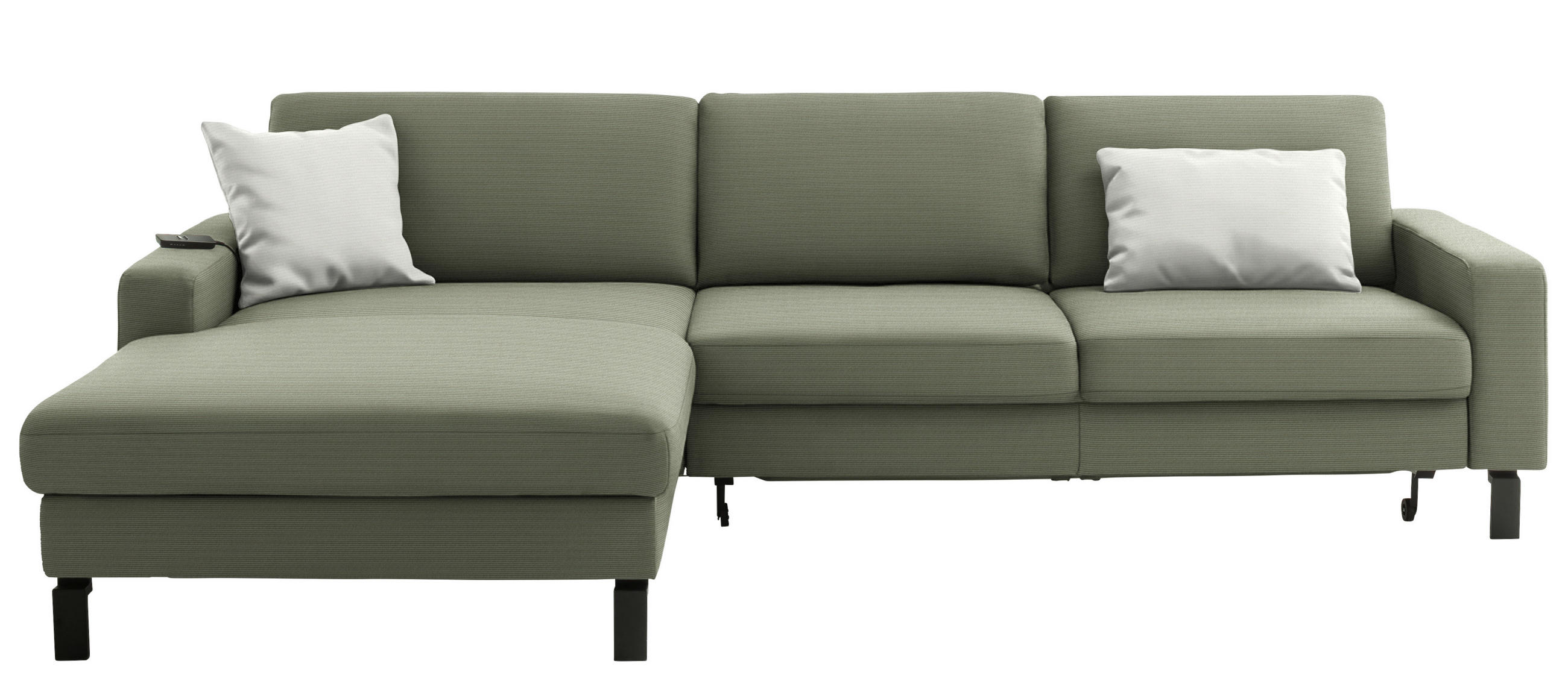 ECKSOFA Cord Olivgrün  - Schwarz/Olivgrün, Design, Textil/Metall (185/298cm) - Pure Home Lifestyle
