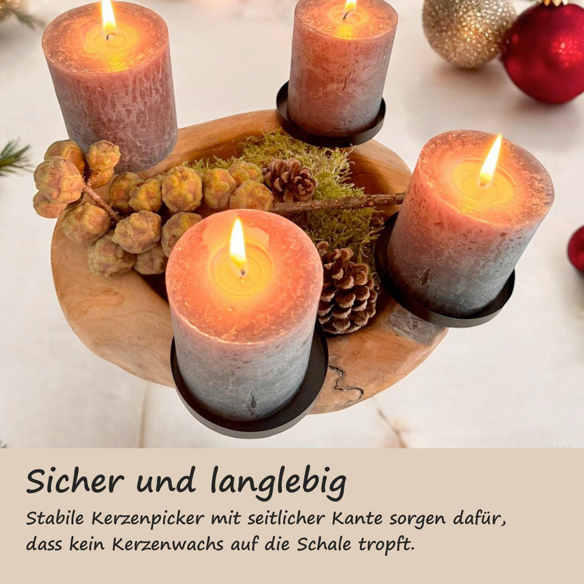 ADVENTSKERZENHALTER - Nussbaumfarben, Trend, Holz/Metall (20/10/20cm) - Milino