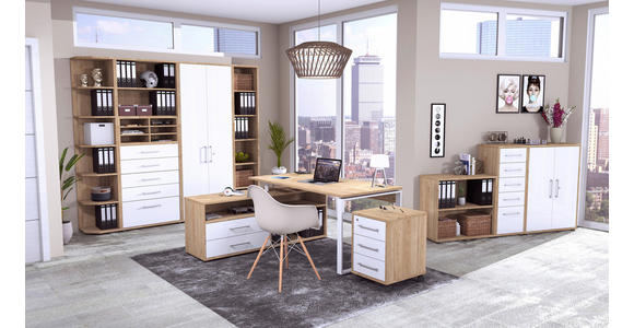 ECKSCHREIBTISCH 160/158/75 cm  in Weiß, Hickory  - Weiß Hochglanz/Anthrazit, Basics, Holzwerkstoff/Metall (160/158/75cm) - Novel