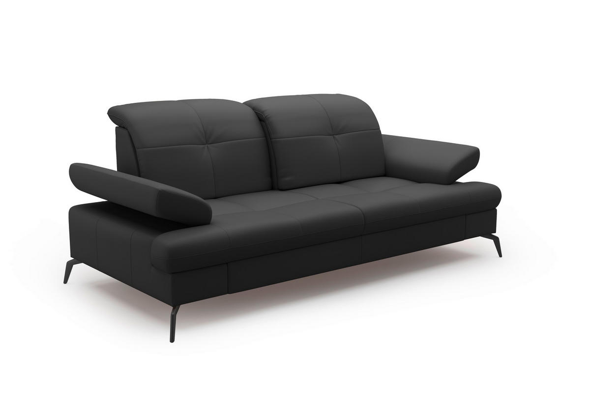 3-SITZER-SOFA Kombination Echtleder/Stoff Vliesstoff Schwarz  - Schwarz, KONVENTIONELL, Leder/Textil (212/90/122cm) - Sit & More