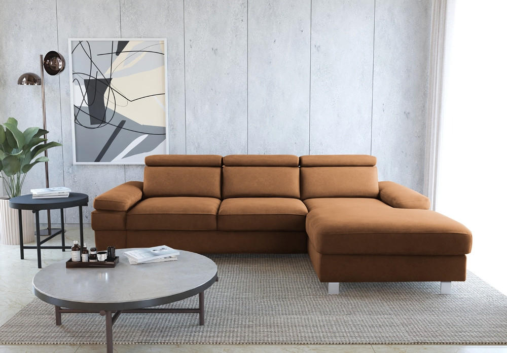 ECKSOFA in Mikrofaser Braun  - Silberfarben/Braun, KONVENTIONELL, Textil/Metall (182/82/260cm) - Trendmanufaktur