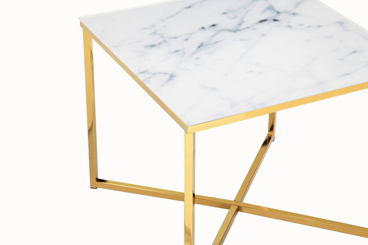 BEISTELLTISCH 50/50/42 cm Weiß, Goldfarben quadratisch  - Goldfarben/Weiß, Design, Glas/Metall (50/50/42cm) - Livetastic