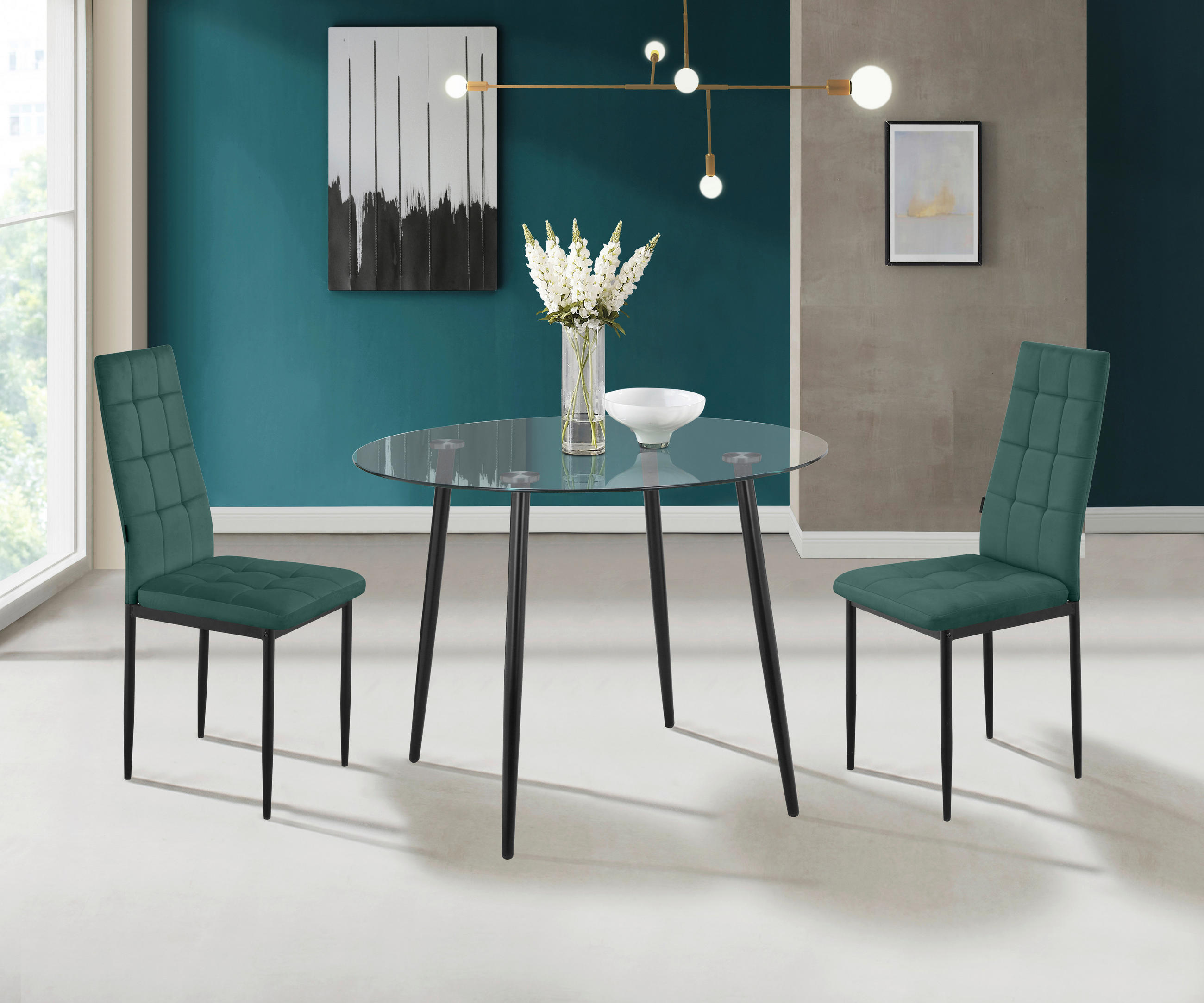 STUHL-SET Velours Dunkelgrün  - Dunkelgrün/Schwarz, Design, Textil/Metall (42/98/53cm) - MID.YOU