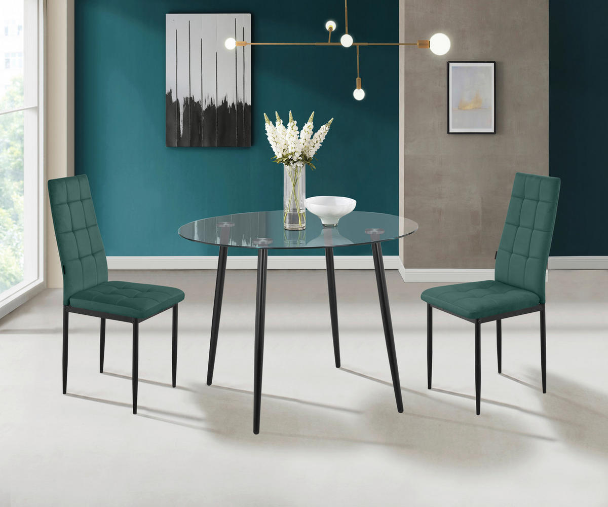 STUHL-SET Velours Dunkelgrün  - Dunkelgrün/Schwarz, Design, Textil/Metall (42/98/53cm) - MID.YOU