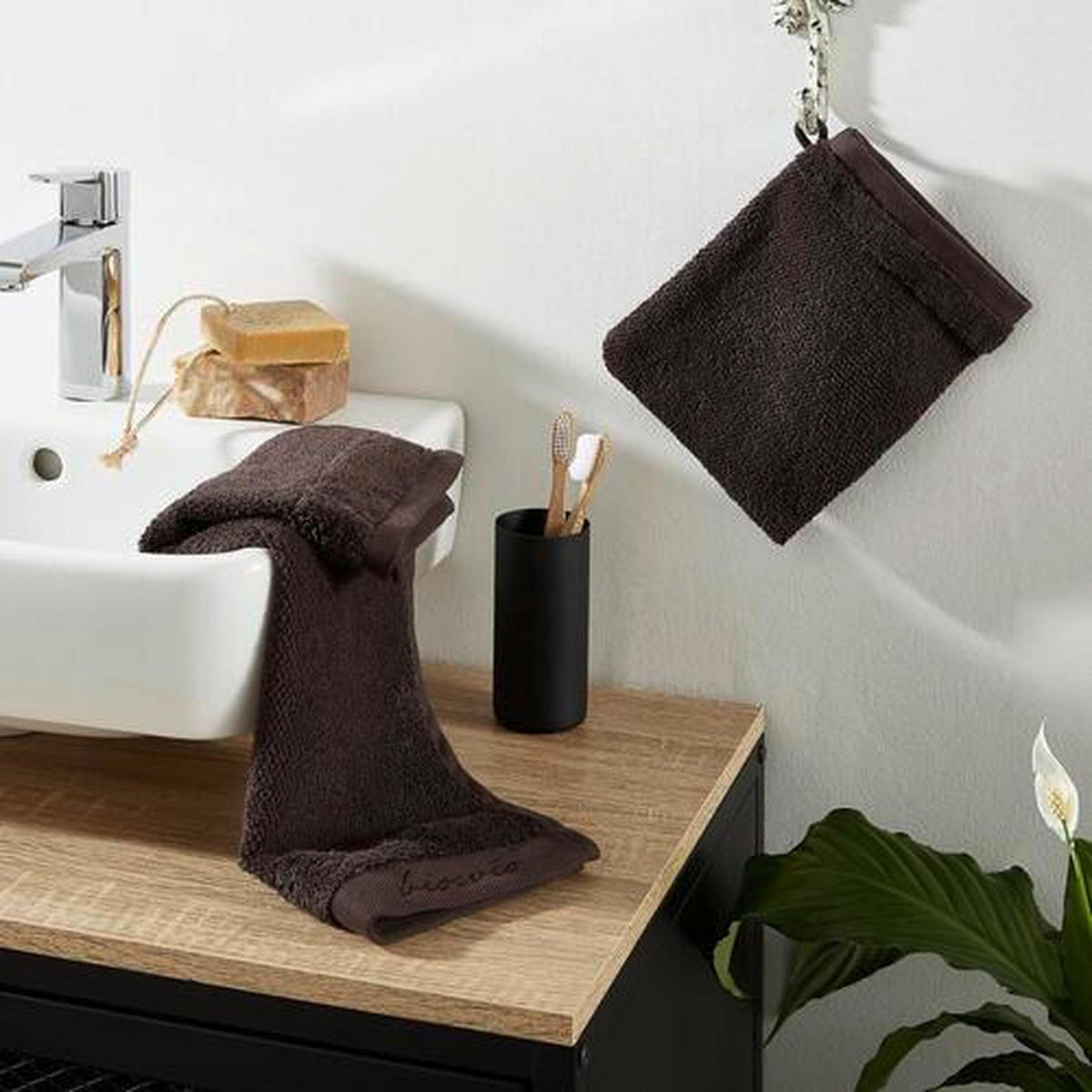 GÄSTETUCH BONITA Dunkelbraun 4-teilig 30/50 cm  - Dunkelbraun, Natur, Textil (30/50cm) - Bio:Vio