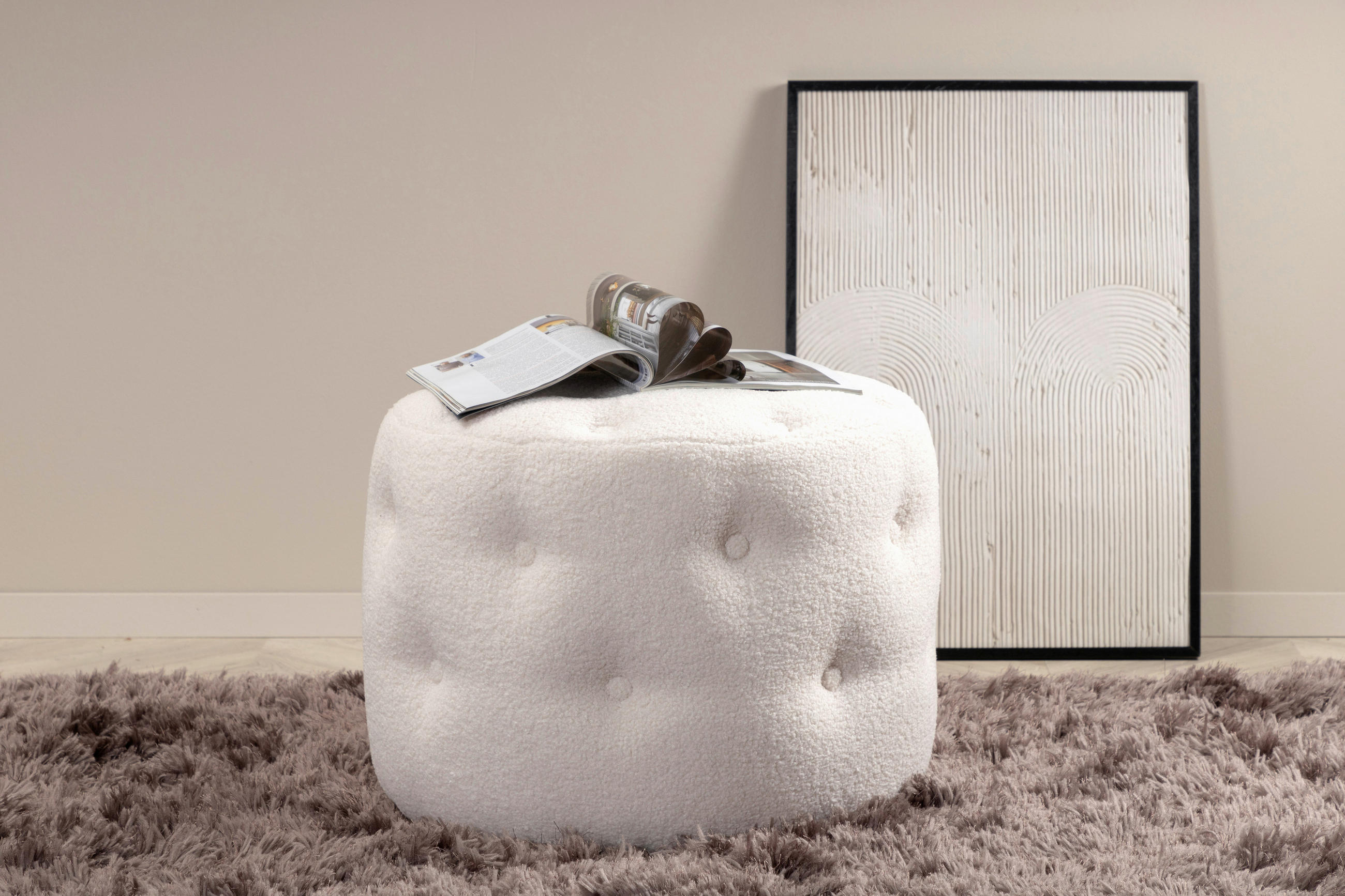 POUF Uni Weiß 55/44/55 cm  - Weiß, Design, Kunststoff/Textil (55/44/55cm) - Livetastic
