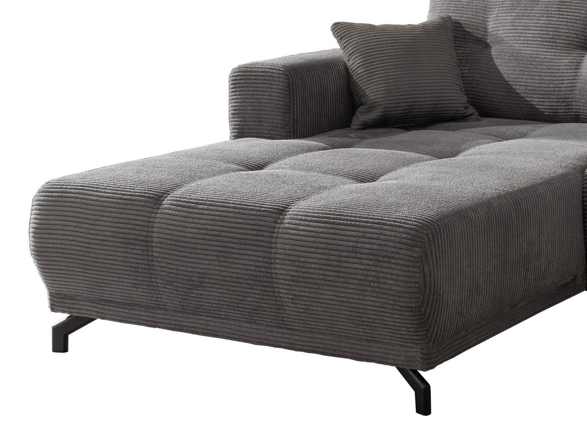 ECKSOFA Grau Cord  - Schwarz/Grau, MODERN, Holz/Textil (177/246cm) - MID.YOU