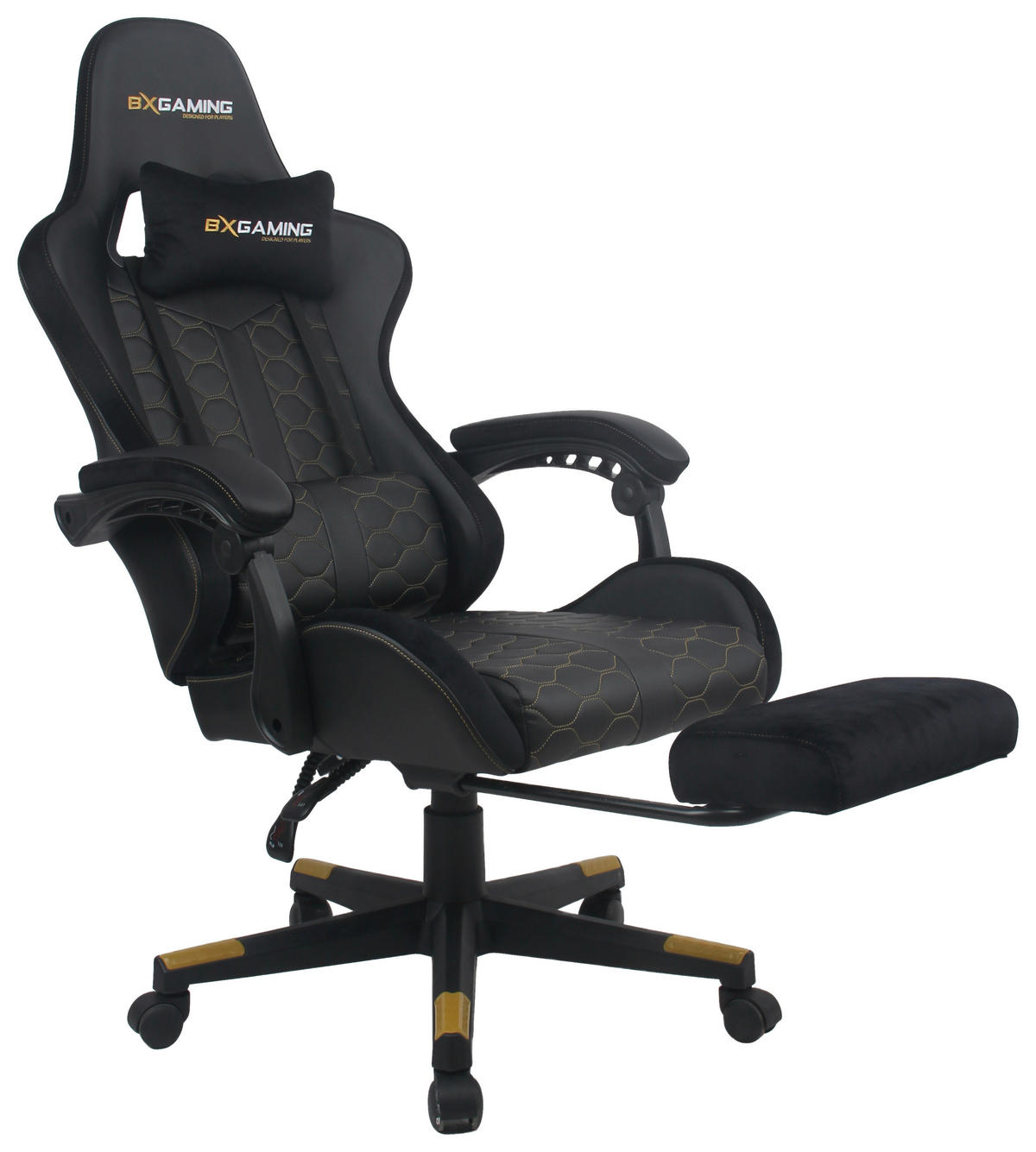 GAMINGSTUHL  in Lederlook, Samt Schwarz  - Goldfarben/Schwarz, Design, Kunststoff/Textil (63/114/62cm) - BX Gaming