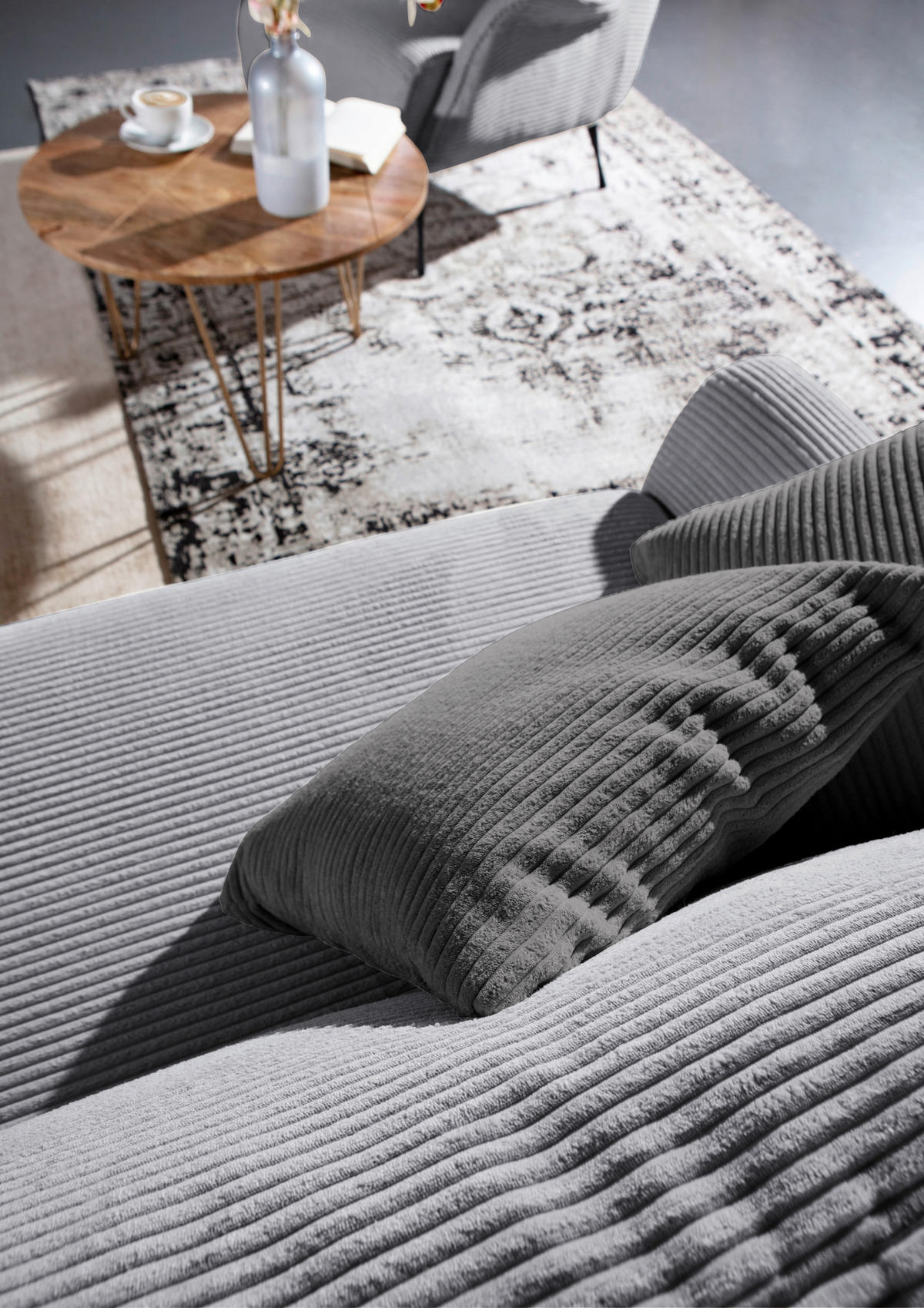 ECKSOFA in Cord Hellgrau  - Dunkelgrau/Hellgrau, Design, Kunststoff/Textil (240/175cm) - Landscape