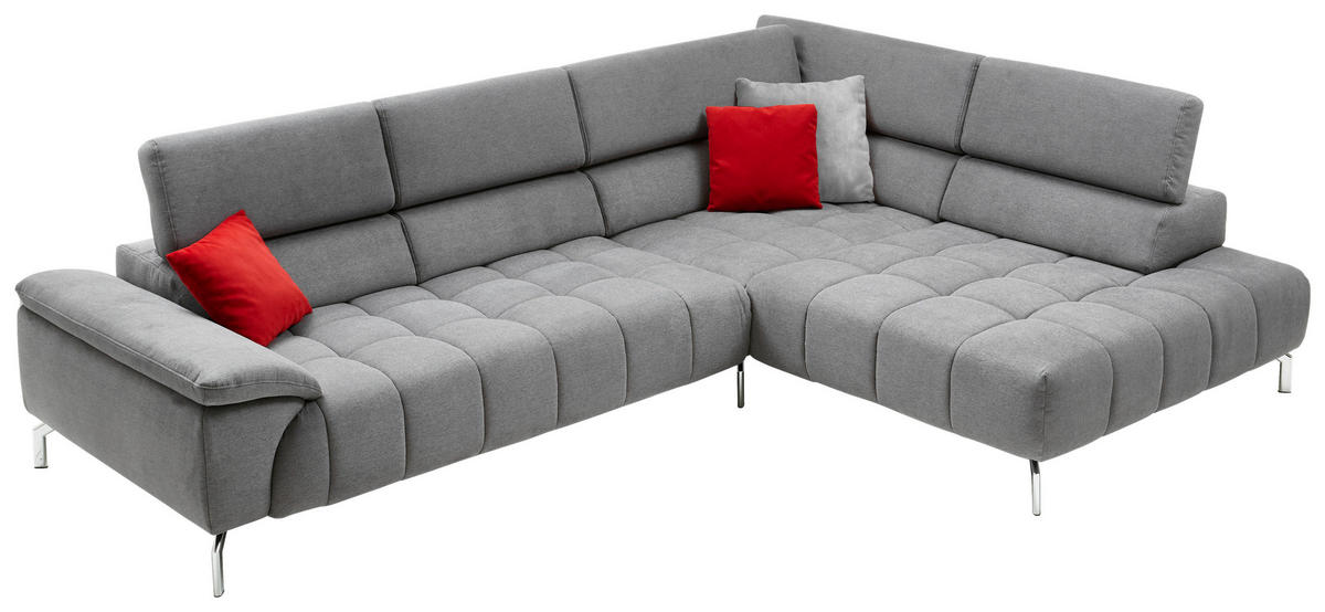 ECKSOFA Grau Chenille  - Chromfarben/Grau, Design, Textil/Metall (323/222cm) - Beldomo Style