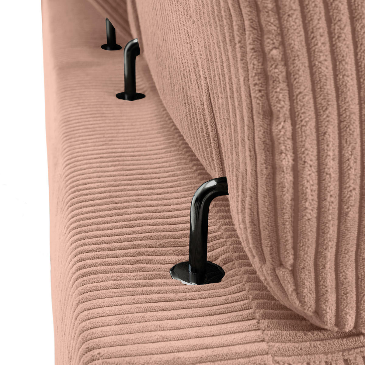 ECKSOFA Altrosa Cord Rücken echt, Kopfteilverstellung, Sitzvorzug  - Schwarz/Altrosa, KONVENTIONELL, Textil/Metall (257/170cm) - Carryhome