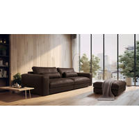 3-SITZER-SOFA  in Echtleder Dunkelbraun   - Dunkelbraun/Beige, Design, Leder/Kunststoff (300/85/123cm) - Livetastic
