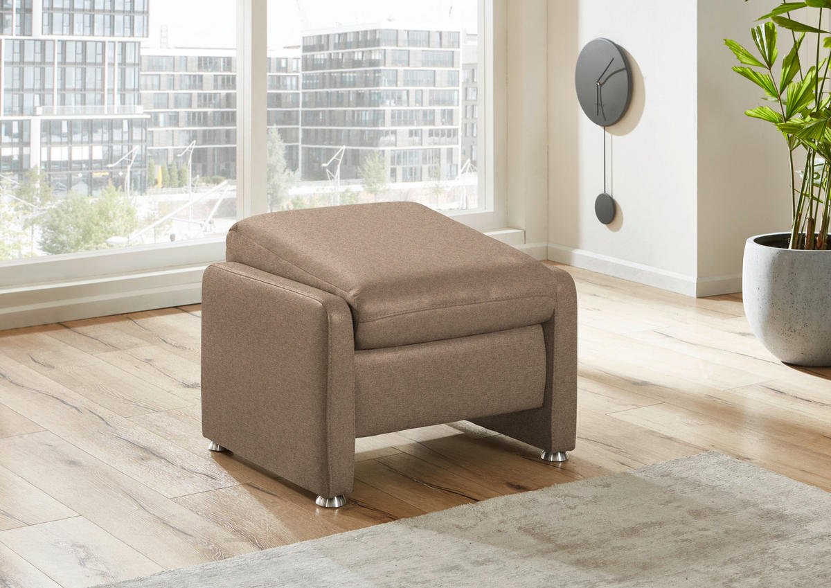 HOCKER Textil Hellbraun  - Hellbraun/Alufarben, Konventionell, Textil/Metall (67/44/58cm) - Beldomo Comfort