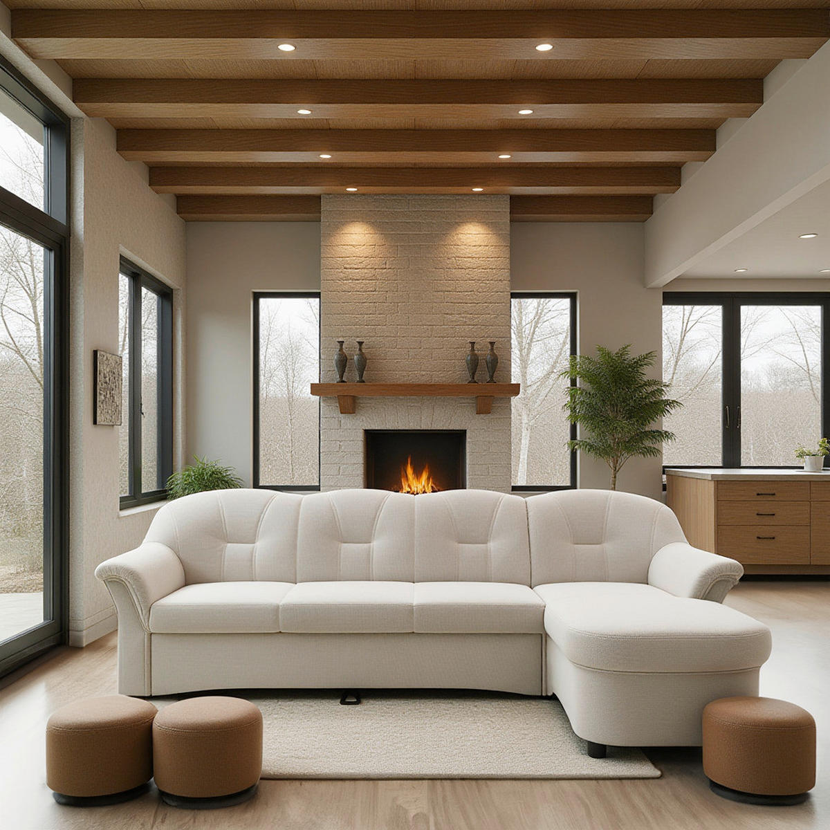 ECKSCHLAFSOFA  FLORES FK Creme Mikrofaser  - Creme/Schwarz, KONVENTIONELL, Kunststoff/Textil (231/142/84cm) - MID.YOU