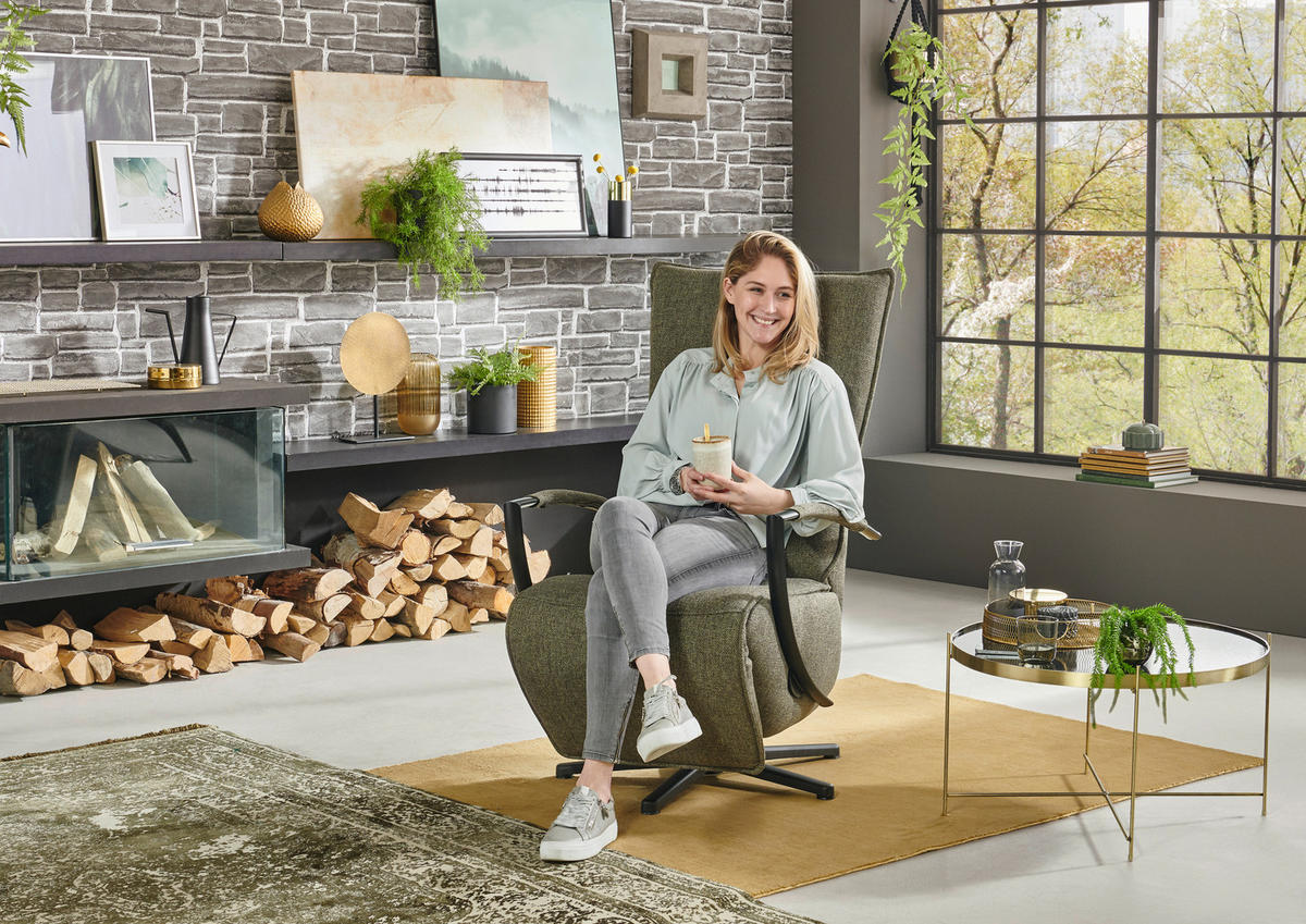 RELAXSESSEL in Textil Dunkelgrün  - Dunkelgrün/Schwarz, Design, Textil/Metall (66/110-114/84cm) - Moderano