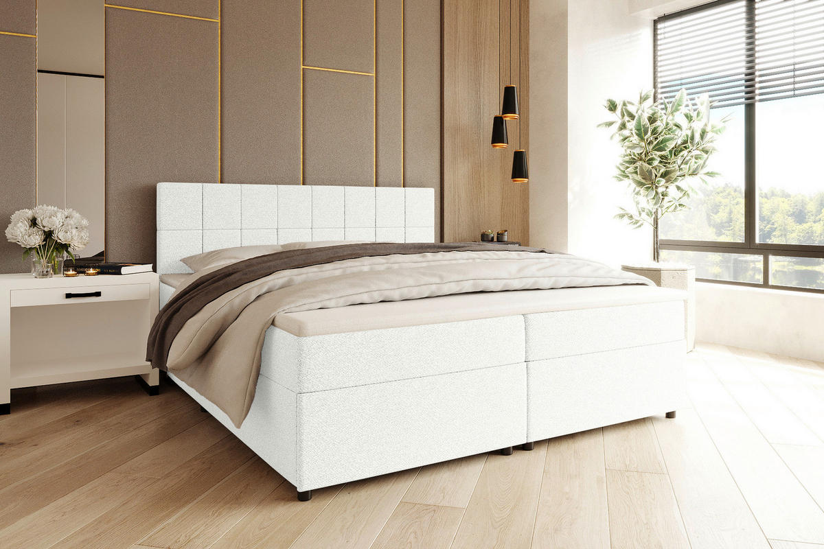 BOXBETT 140/200 cm,  in Creme, Topper, Matratzen, Bettschubladen, H3 = fest  - Creme/Schwarz, KONVENTIONELL, Kunststoff/Textil (140/200cm) - Boxxx