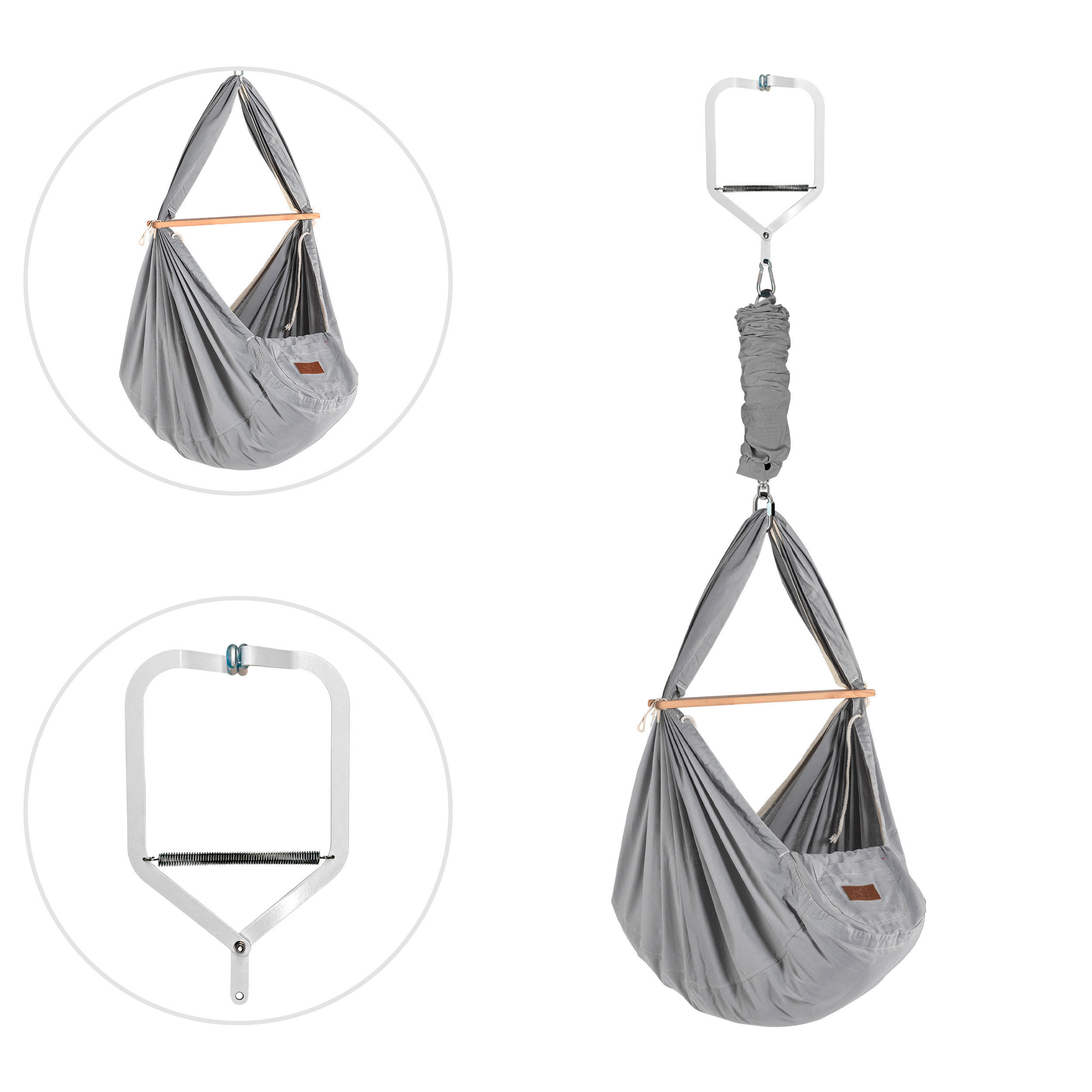 Thumbnail - Schmusewolke Federwiege Set ink. Türklammer, Grau, Metall, Textil, 30x166x137 cm, Babymöbel, Babybetten, Stubenwagen & B...