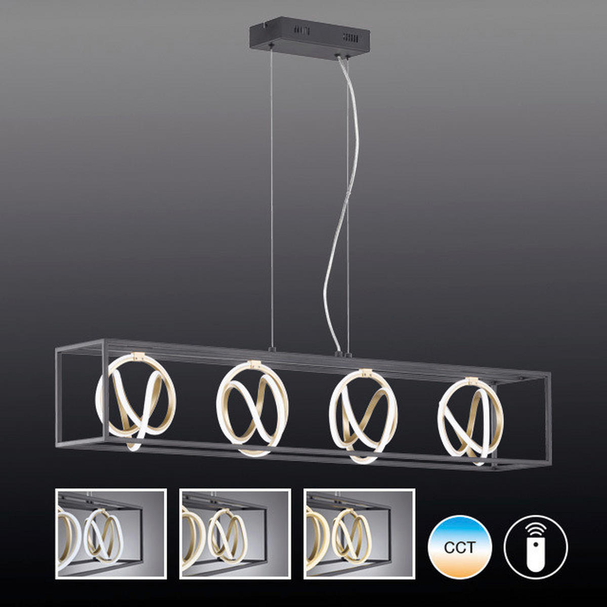 LED-HÄNGLAMPA Gisi 110/20/150 cm  - vit/svart, Lifestyle, metall/plast (110/20/150cm) - Fischer & Honsel