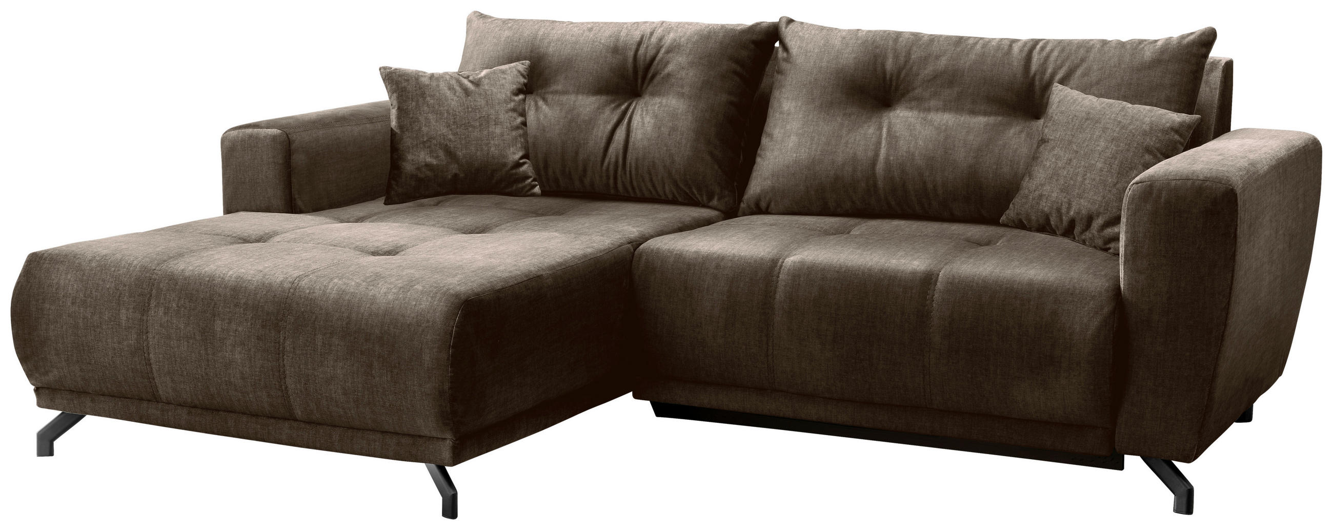 ECKSOFA in Velours Braun  - Schwarz/Braun, Modern, Textil/Metall (177/246cm) - MID.YOU