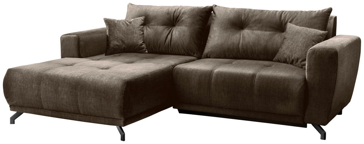 ECKSOFA in Velours Braun  177/246 cm  - Schwarz/Braun, MODERN, Textil/Metall (177/246cm) - MID.YOU