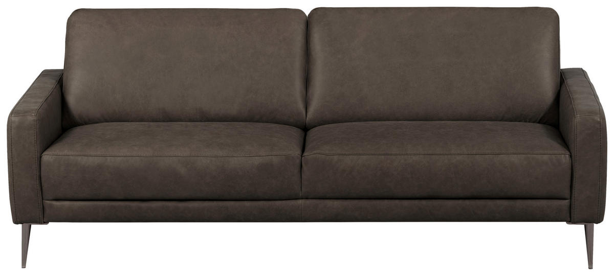 3-SITZER-SOFA SPRING Echtleder Fango  - Fango/Schwarzchrom, Design, Leder/Metall (187/85/92cm) - Livetastic
