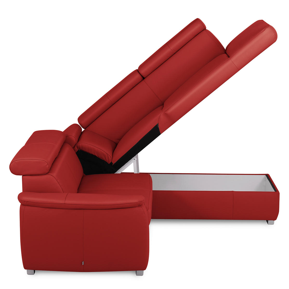ECKSOFA  in Lederlook Echtleder Rot  - Silberfarben/Rot, Leder/Holz (262/211cm) - Celina Home