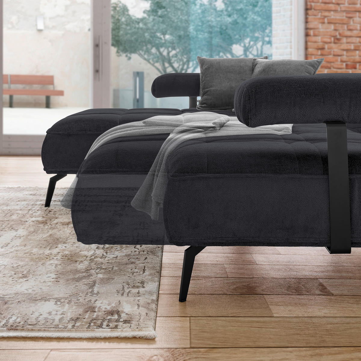 ECKSOFA in Webstoff Schwarz  - Schwarz, Design, Textil/Metall (180/266cm) - Welnova