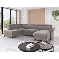 WOHNLANDSCHAFT GLENDALE E in Flachgewebe Taupe  - Taupe/Schwarz, KONVENTIONELL, Textil/Metall (193/321/166cm) - Sit & More