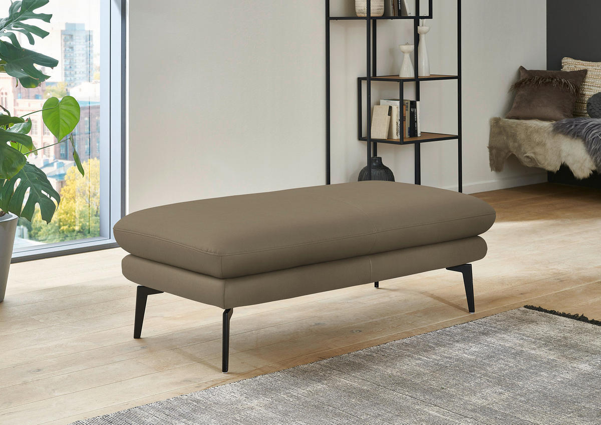 ECKSOFA in Echtleder Beige  310/180 cm  - Beige/Schwarz, Design, Leder/Metall (310/180cm) - Dieter Knoll