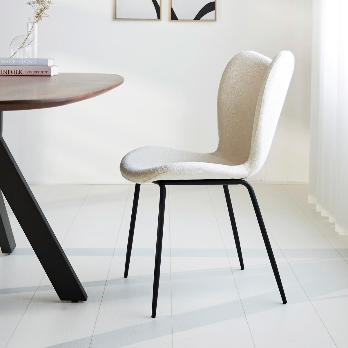 STUHL-SET 2 Stück  Bouclé  - Creme/Schwarz, MODERN, Textil/Metall (50/88,5/42cm) - MID.YOU