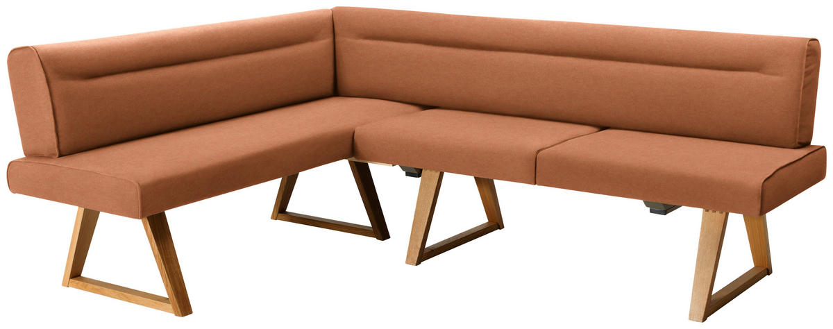 ECKBANK 170/230 cm Mikrofaser, Lederlook (vegan) Eichefarben, Cognac Wildeiche massiv   - Eichefarben/Cognac, KONVENTIONELL, Holz/Textil (170/230cm) - Moderano