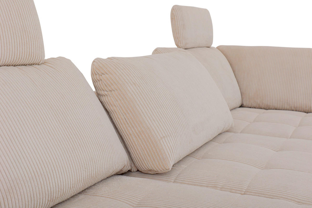 ECKSOFA in Cord, Velours Hellbraun  - Hellbraun/Schwarz, Design, Textil/Metall (291/197cm) - Beldomo Style