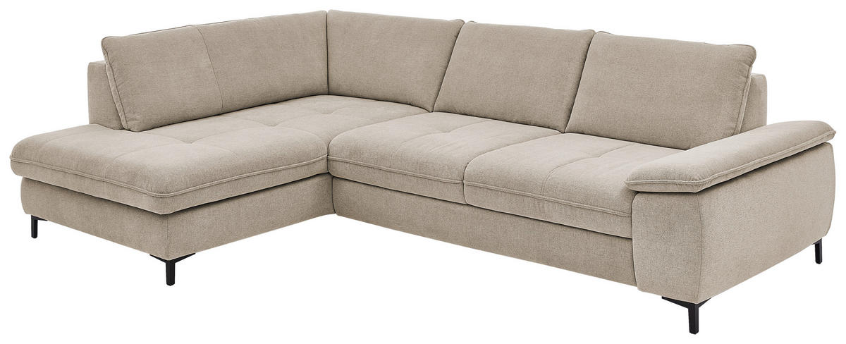 ECKSOFA  in Flachgewebe Sandfarben  214/308 cm  - Sandfarben/Schwarz, Design, Textil/Metall (214/308cm) - Beldomo Speed