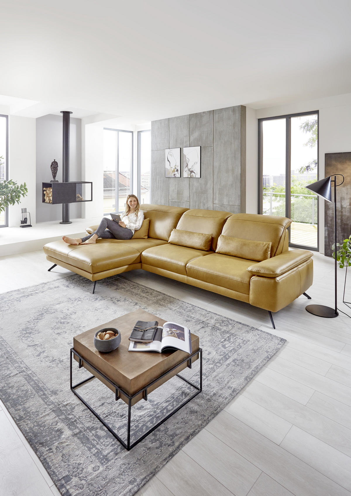 ECKSOFA in Echtleder Hellbraun  328/193 cm  - Hellbraun/Schwarz, Design, Leder/Metall (328/193cm) - Dieter Knoll