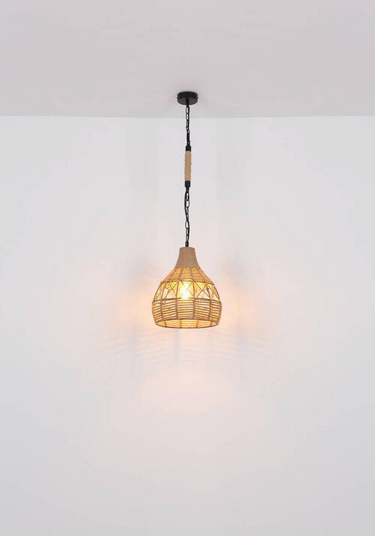HÄNGELEUCHTE Halia 30/135 cm   - Schwarz/Braun, ROMANTIK / LANDHAUS, Naturmaterialien/Metall (30/135cm) - Globo